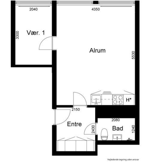 2-værelses ( 54 m² )
