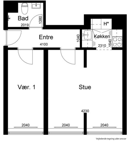 2-værelses ( 60 m² )